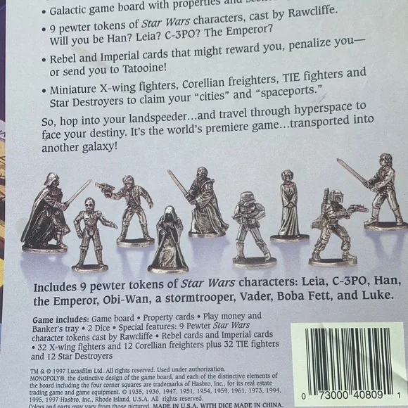 Monopoly Star Wars Classic Trilogy Edition Parker Bros. NEW Open Box - Picture 4 of 12